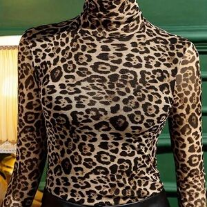 Leopard Print Turtleneck Top